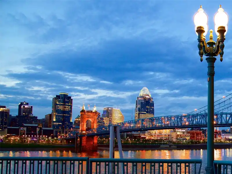 Roebling Suspension Bridge at sunset